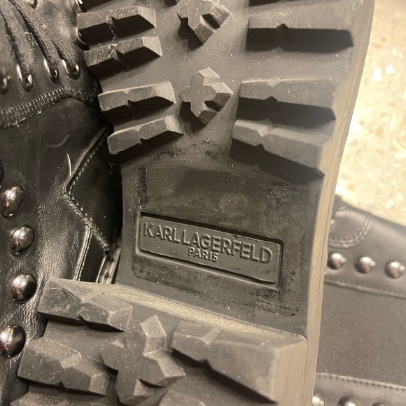 Karl Lagerfeld Black Studded Lace-Up Booties - Picture 4 of 8